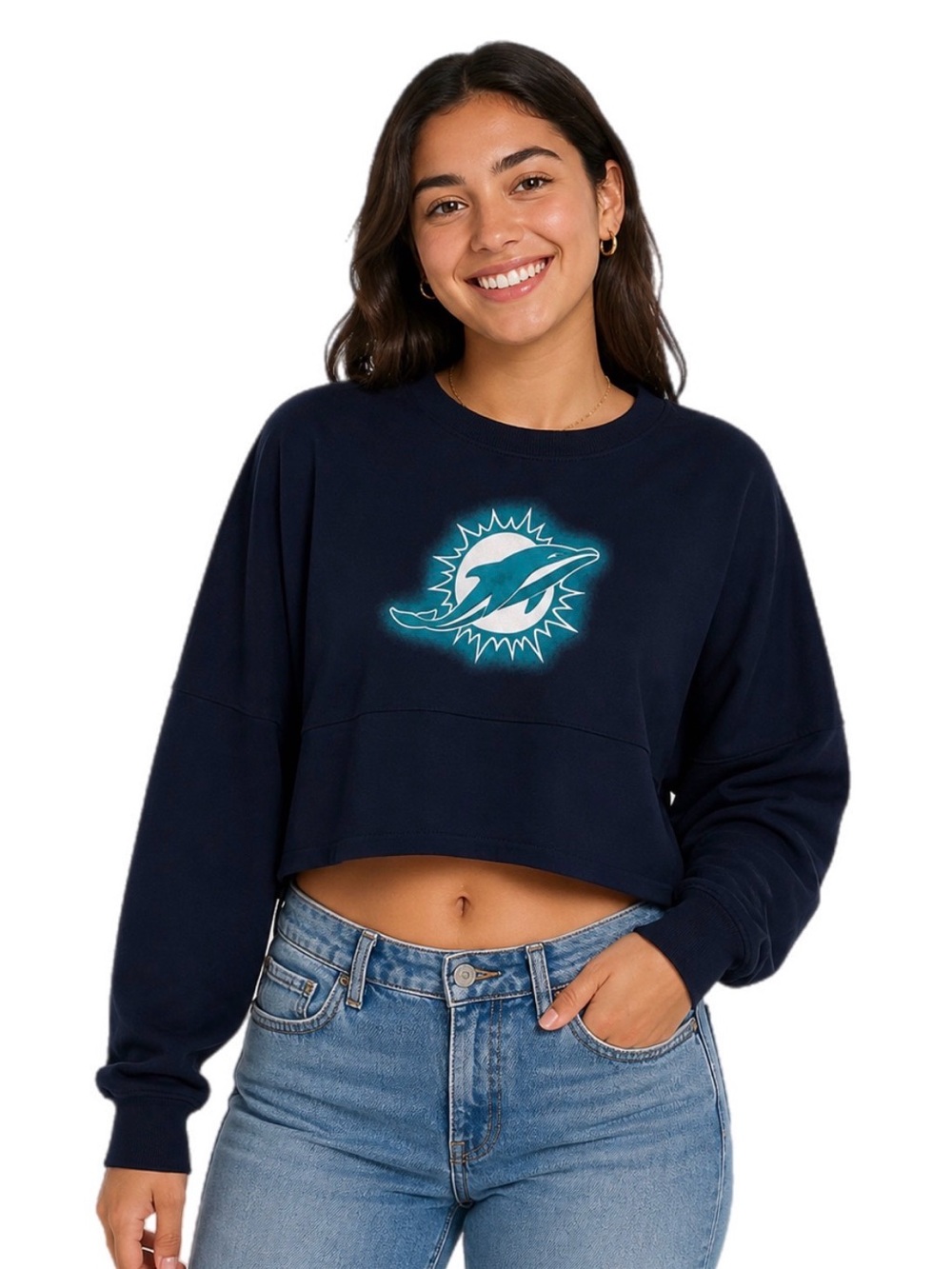 NWOT M NFL Miami Dolphins Football Fanatics Women's Cropped Crewneck Shirt